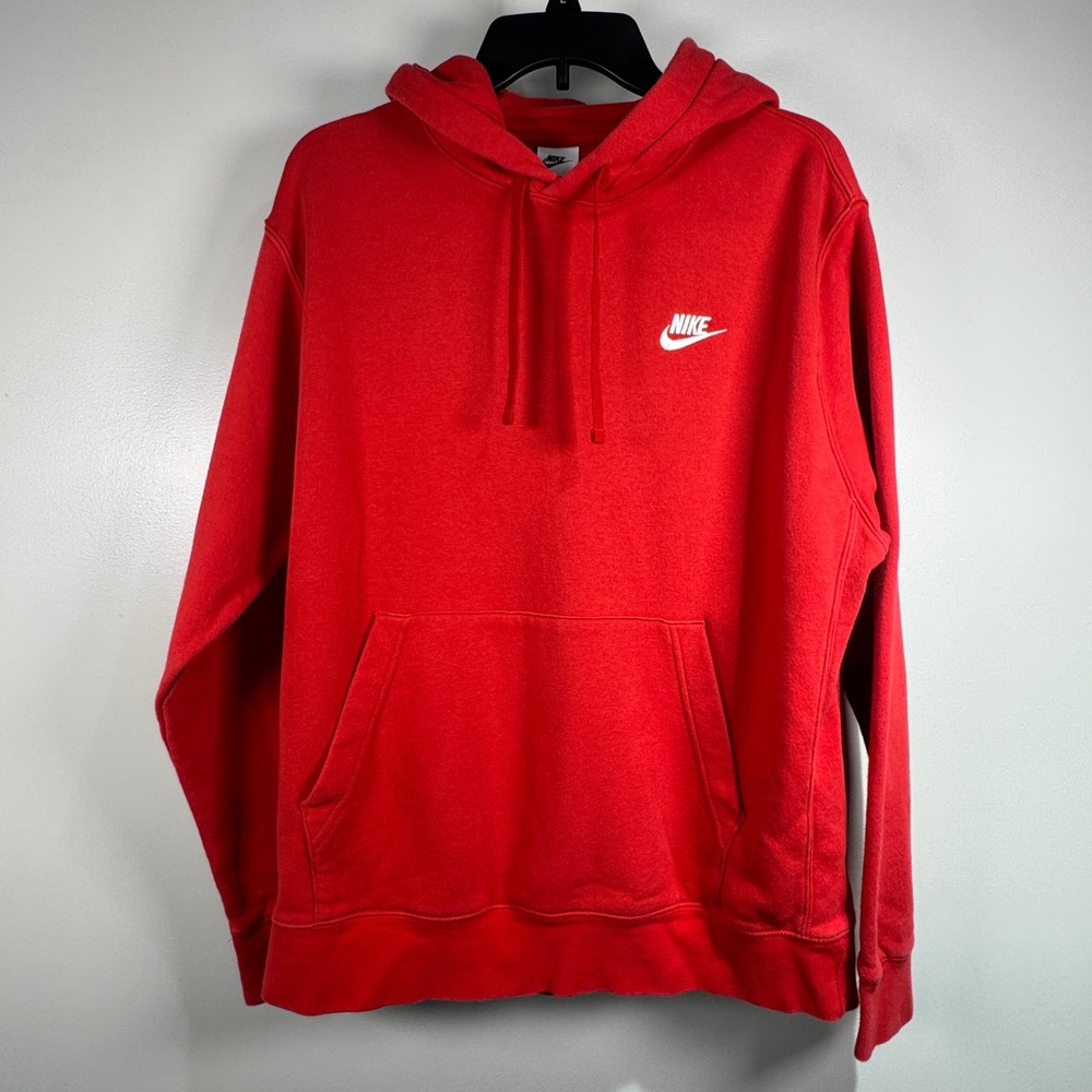 Nike Sportswear Club‎ Fleece Hoodie Mens L University Red Pullover Sweatshirt